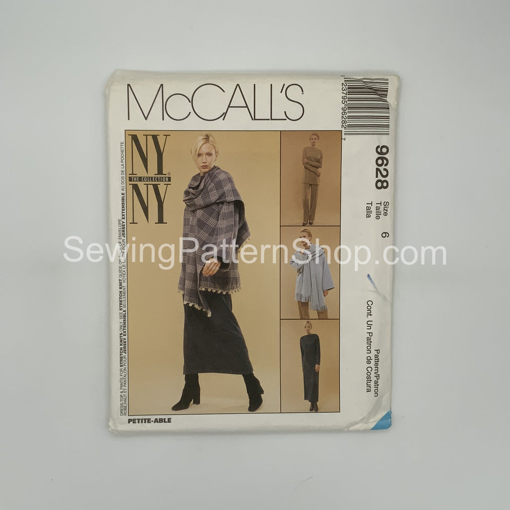 McCall's 9628 (1998) Jacket with Attached Scarf, Dress, Top and Pull-On Pants - Vintage Uncut Sewing Pattern