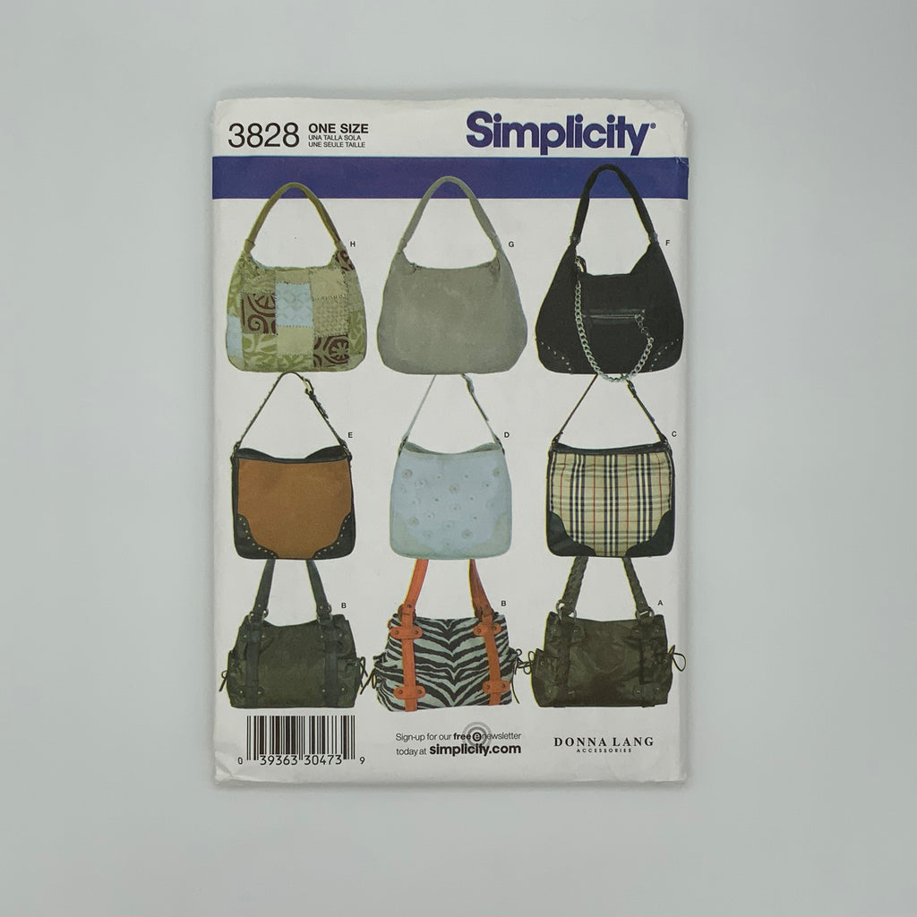 Simplicity 3828 (2007) Handbags with Style Variations - Uncut Sewing Pattern