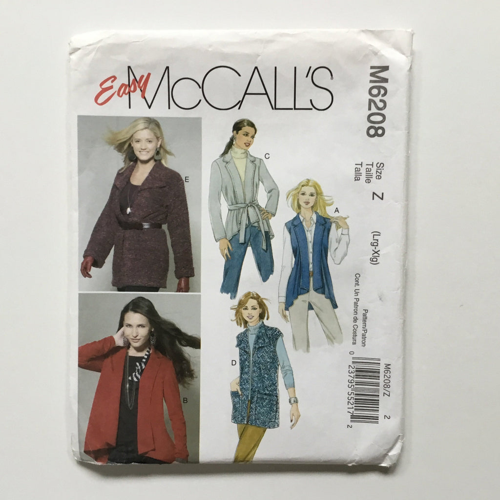 McCall's 6208 (2010) Cardigan with Sleeve and Collar Variations - Uncut Sewing Pattern