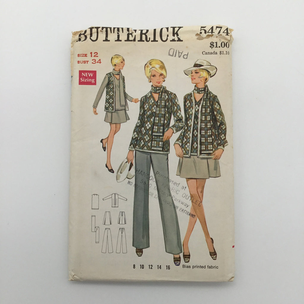 Butterick 5474 Jacket, Top, Scarf, Skirt, and Pants - Vintage Uncut Sewing Pattern
