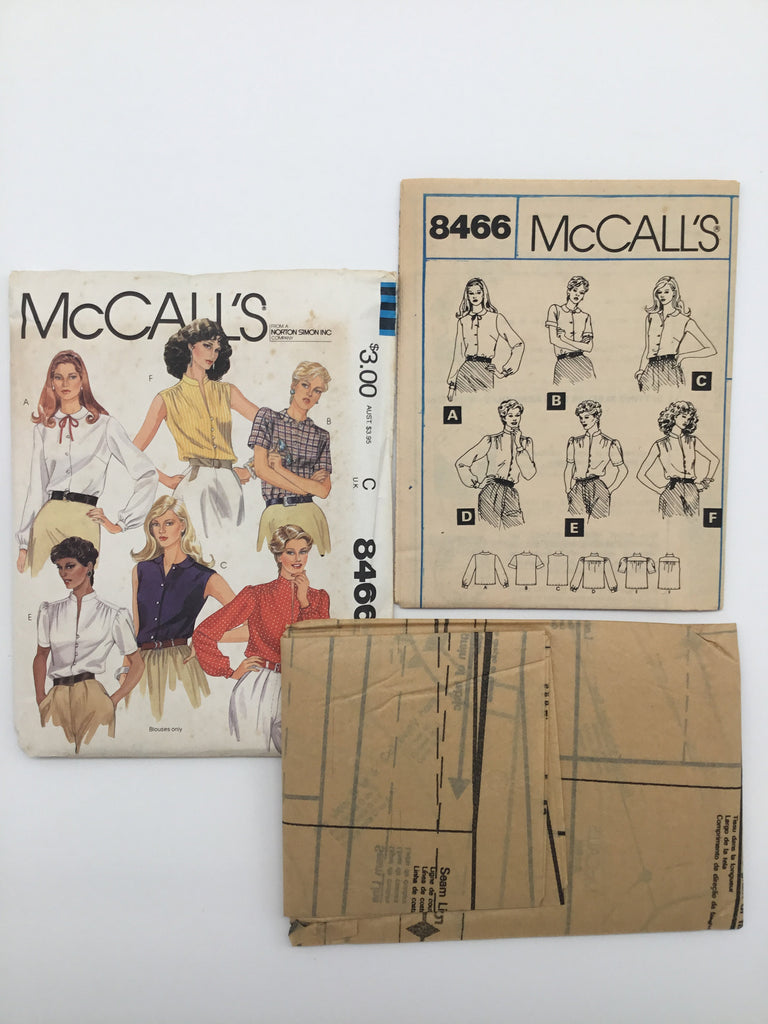 McCall's 8466 (1983) Blouses with Sleeve and Collar Variations - Vintage Uncut Sewing Pattern