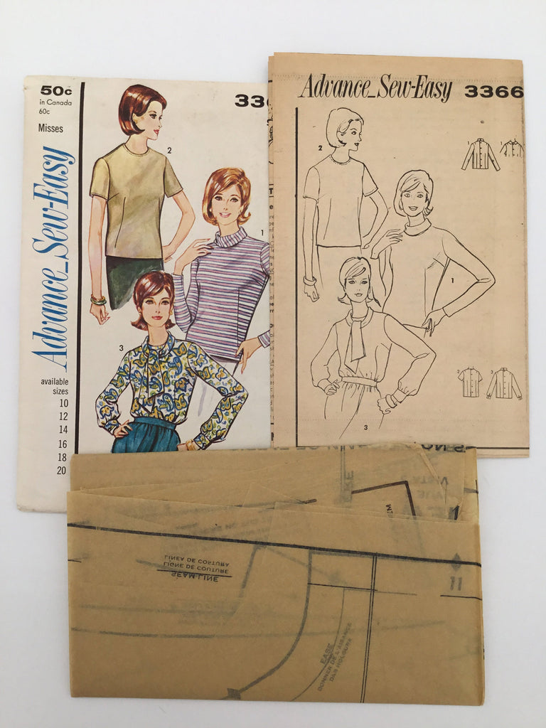 Advance 3366 Blouse with Collar and Sleeve Variations - Vintage Uncut Sewing Pattern