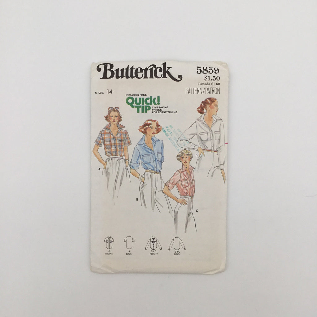 Butterick 5859 Shirt with Sleeve Variations - Vintage Uncut Sewing Pattern