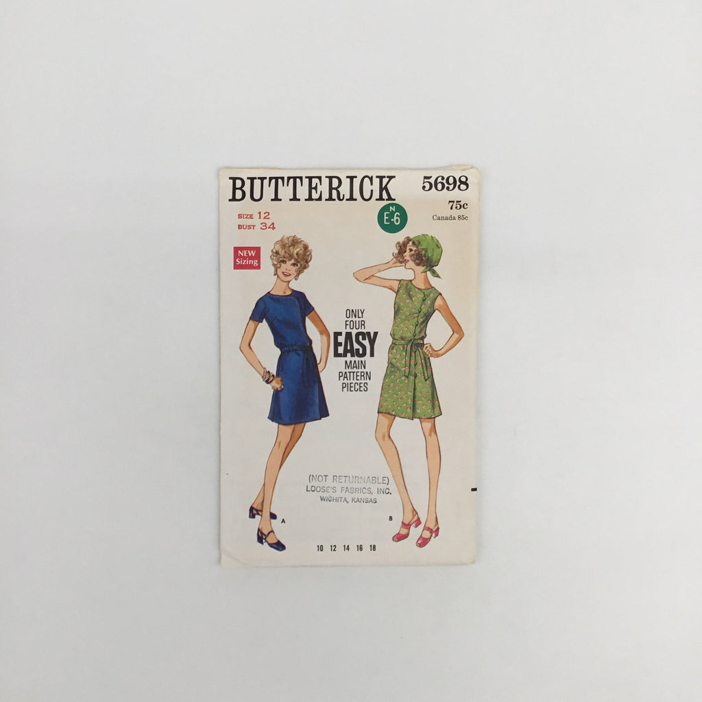 Butterick 5698 Dress with Sleeve Variations - Vintage Uncut Sewing Pattern