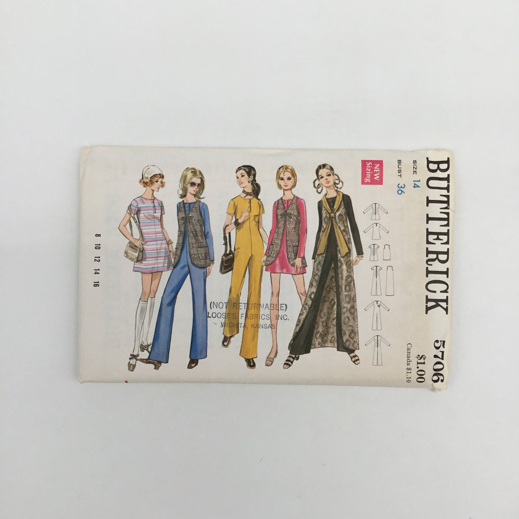 Butterick 5706 Jumpsuit, Dress, and Vest - Vintage Uncut Sewing Pattern