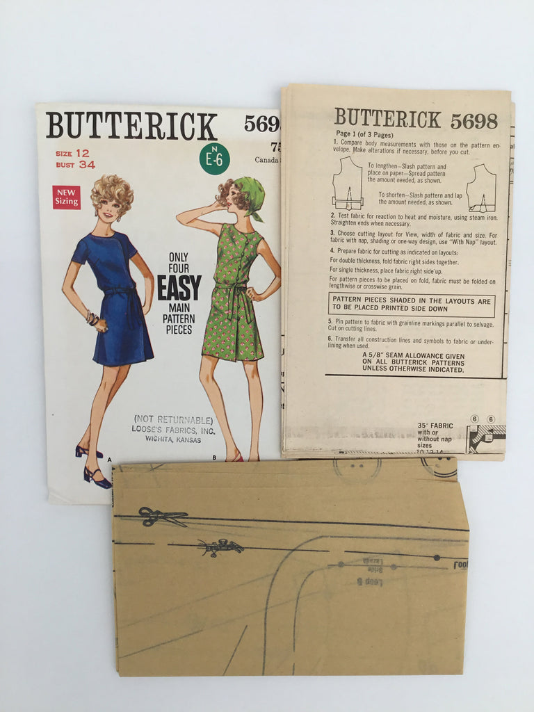 Butterick 5698 Dress with Sleeve Variations - Vintage Uncut Sewing Pattern