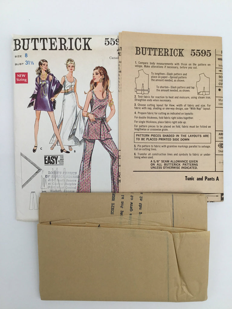 Butterick 5595 Tunic, Shawl, Pants, and Dress with Length Variations - Vintage Uncut Sewing Pattern