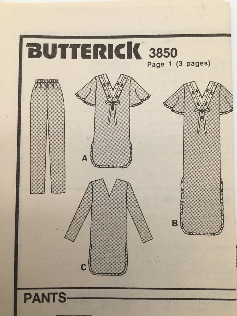 Butterick 3850 (1986) Nightshirt and Pants - Vintage Uncut Sewing Pattern
