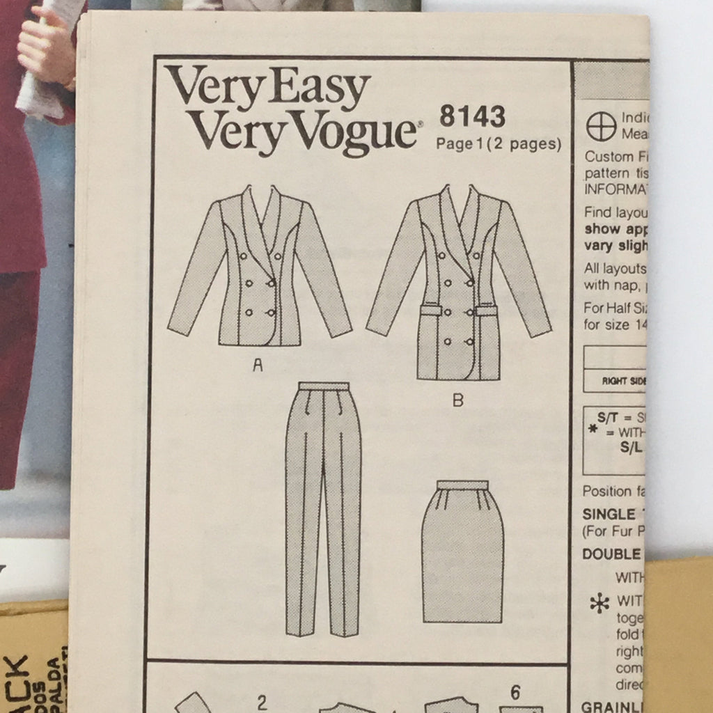 Vogue 8143 (1991) Jacket, Skirt, and Pants - Vintage Uncut Sewing Pattern