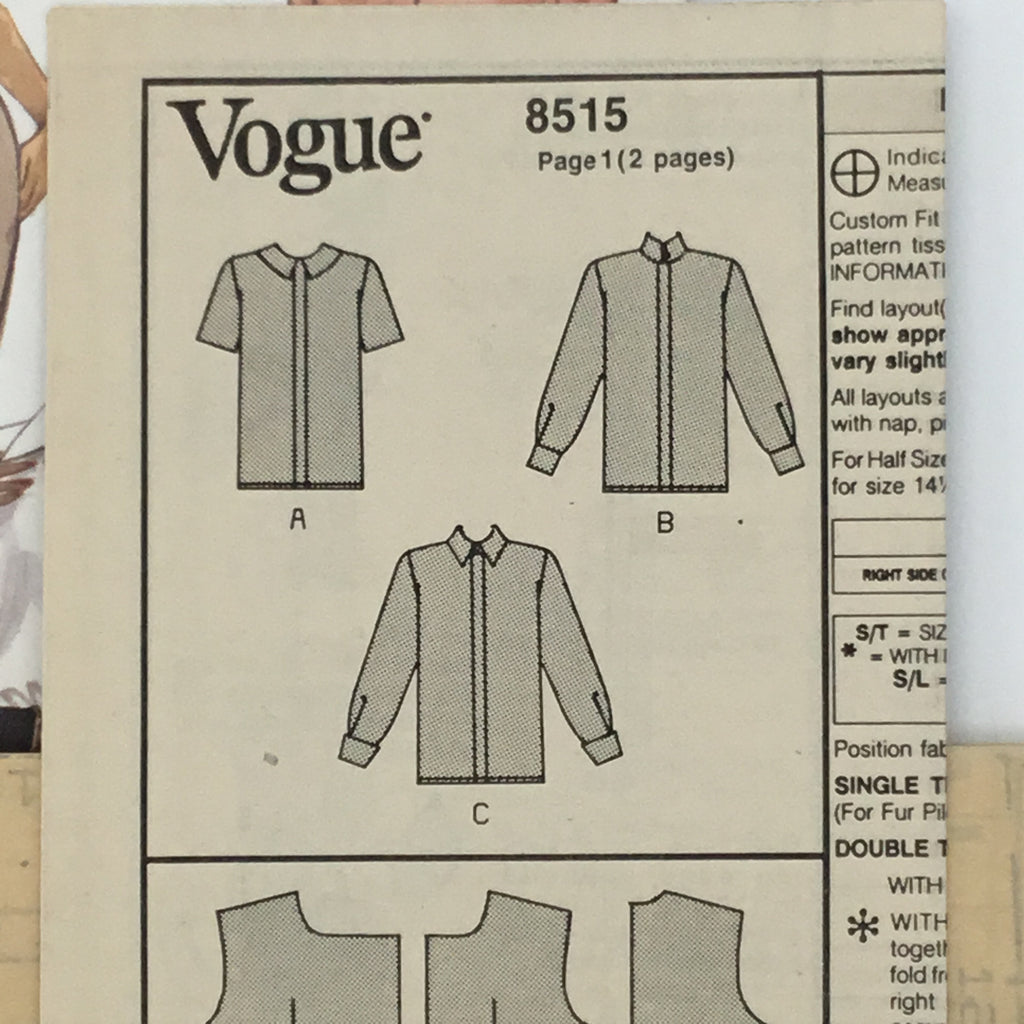 Vogue 8515 (1992) Blouse with Neckline and Sleeve Variations - Vintage Uncut Sewing Pattern