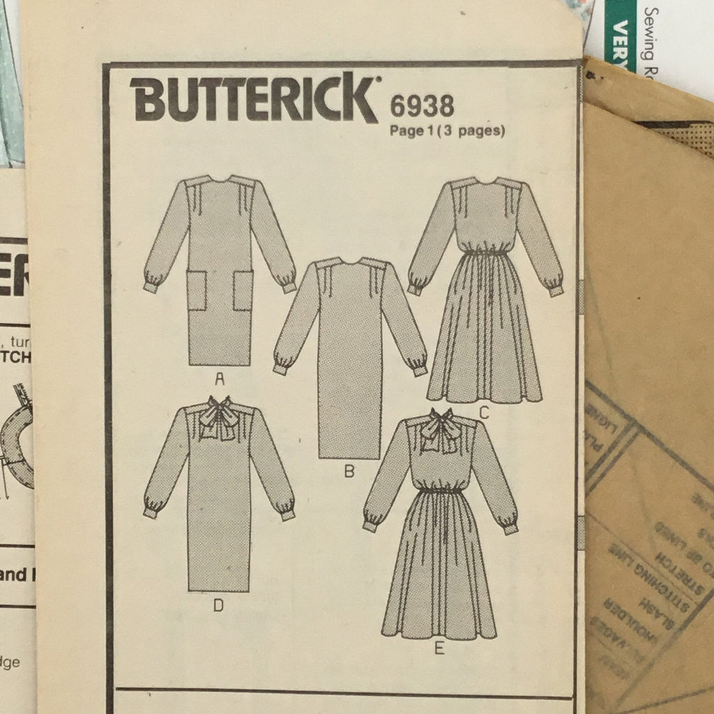 Butterick 6938 (1988) Dress with Neckline and Style Variations - Vintage Uncut Sewing Pattern