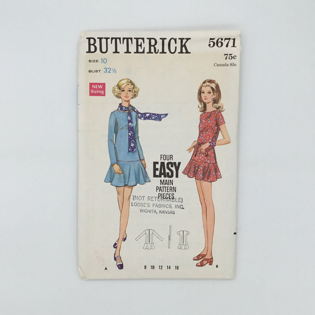 Butterick 5671 Dress with Sleeve and Length Variations - Vintage Uncut Sewing Pattern