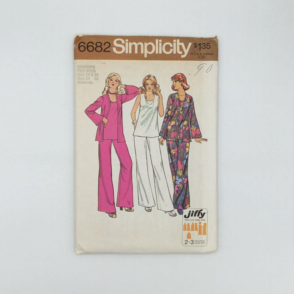 Simplicity 6682 (1974) Maternity Cardigan, Top, and Pants - Vintage Uncut Sewing Pattern