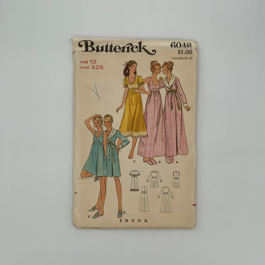 Butterick 6048 Nightgown and Robe with Sleeve and Length Variations - Vintage Uncut Sewing Pattern