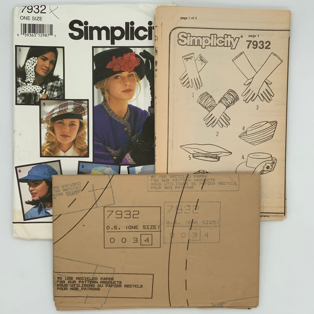 Simplicity 7932 (1992) Hats and Gloves  - Vintage Uncut Sewing Pattern