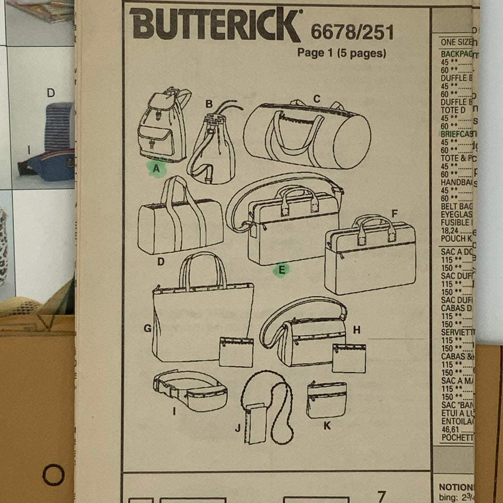 Butterick 6678 (1993) Bags and Backpacks - Vintage Uncut Sewing Pattern