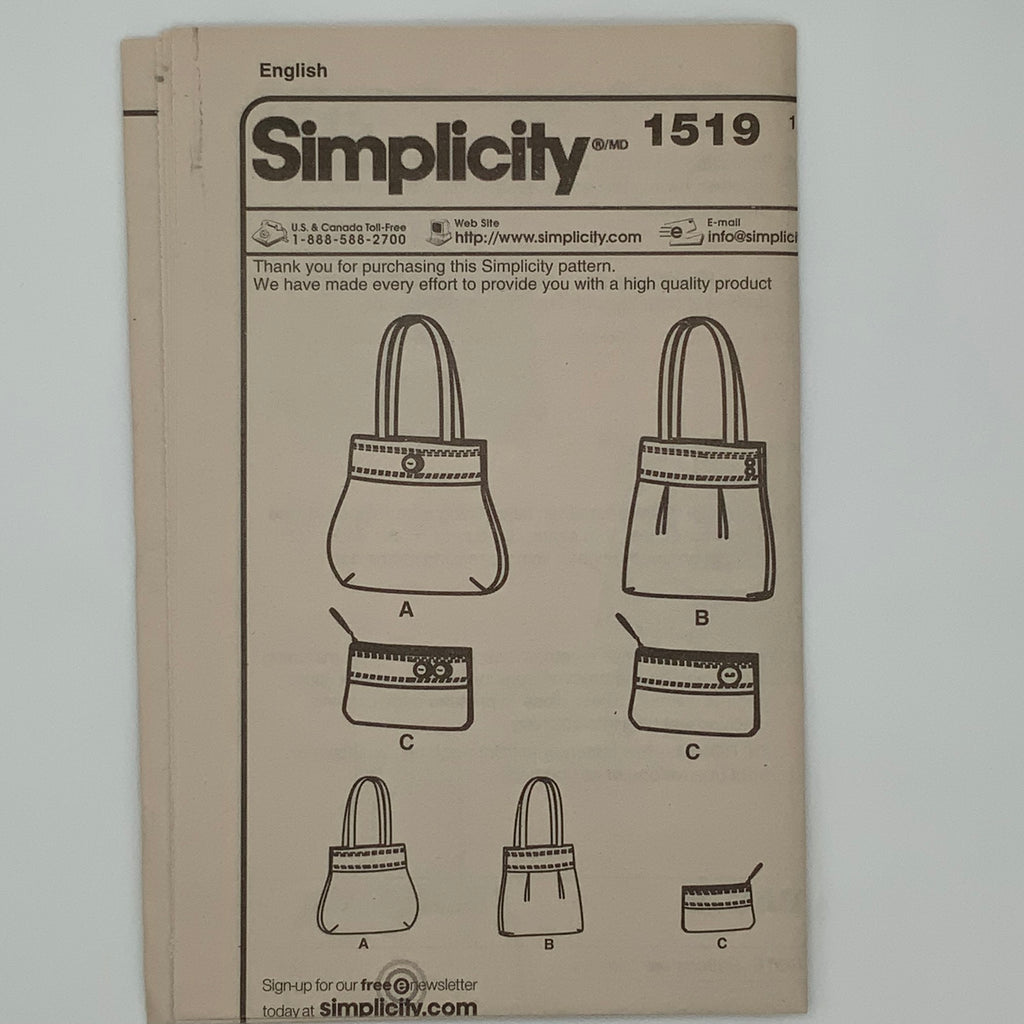 Simplicity 1519 (2013) Bags with Style Variations  - Uncut Sewing Pattern