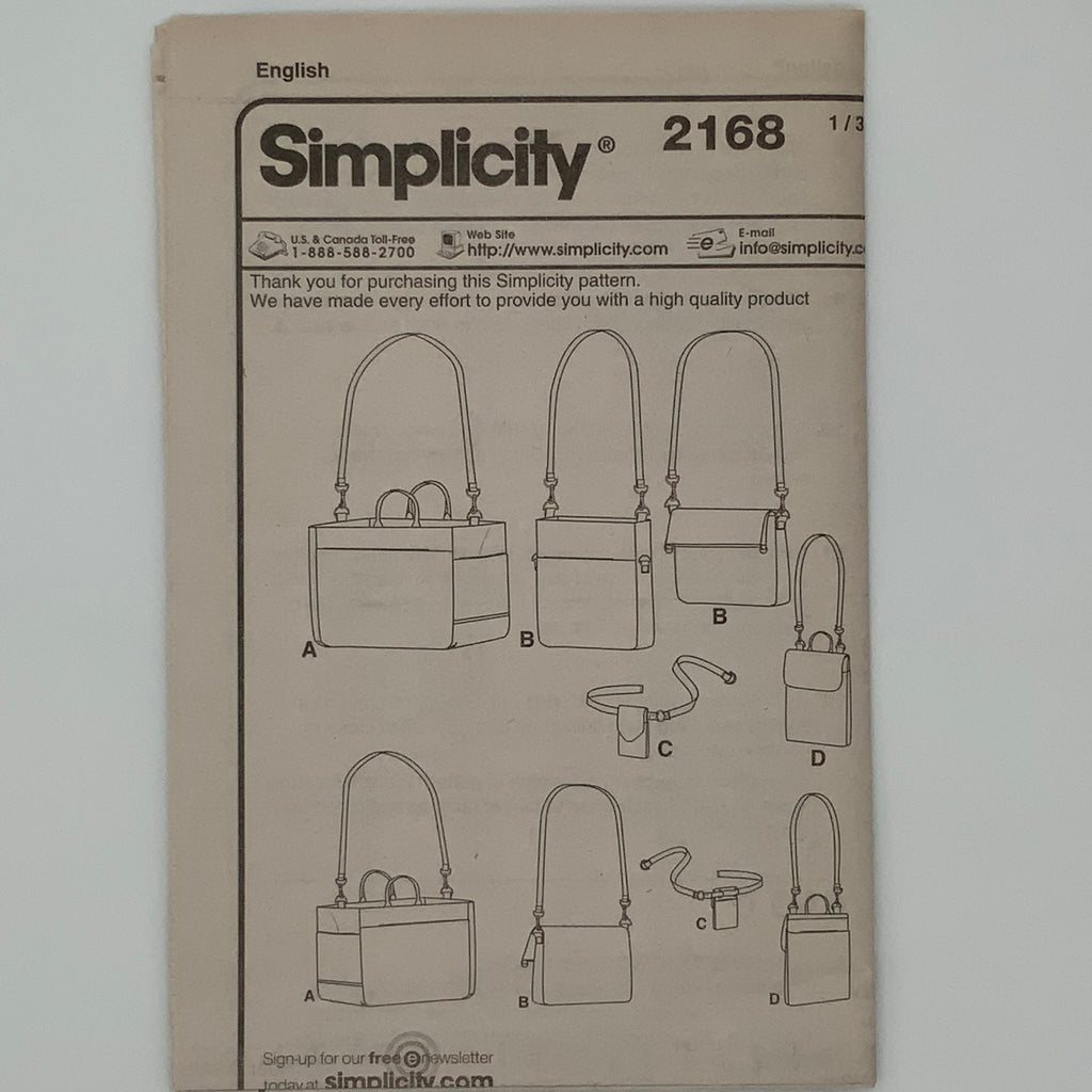 Simplicity 2168 (2011) Bags with Style Variations - Uncut Sewing Pattern