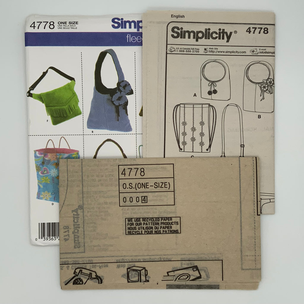 Simplicity 4778 (2004) Handbags with Style Variations - Uncut Sewing Pattern