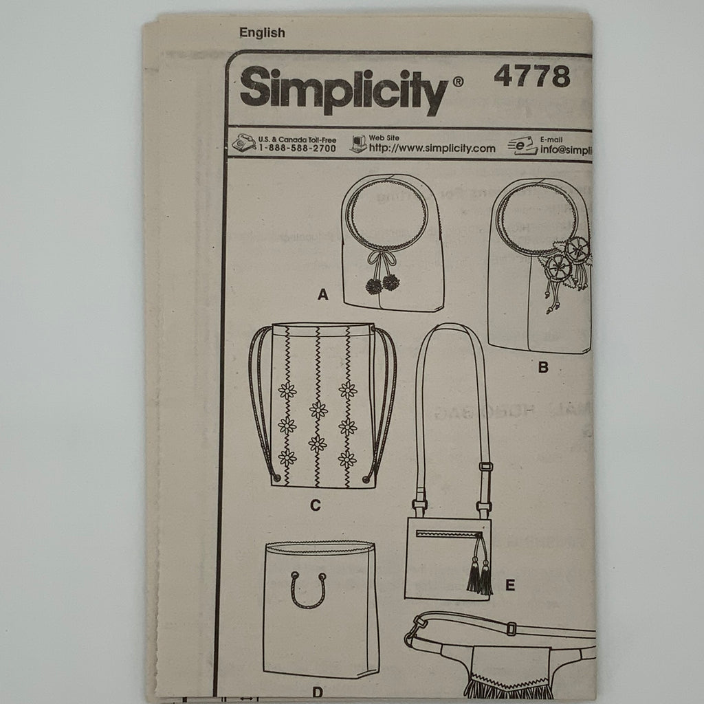 Simplicity 4778 (2004) Handbags with Style Variations - Uncut Sewing Pattern