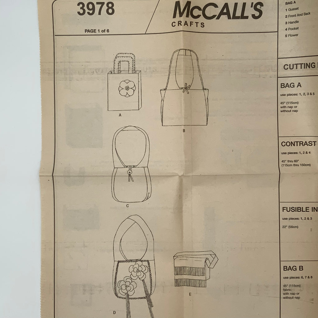 McCall's 3978 (2003) Handbags with Style Variations - Uncut Sewing Pattern