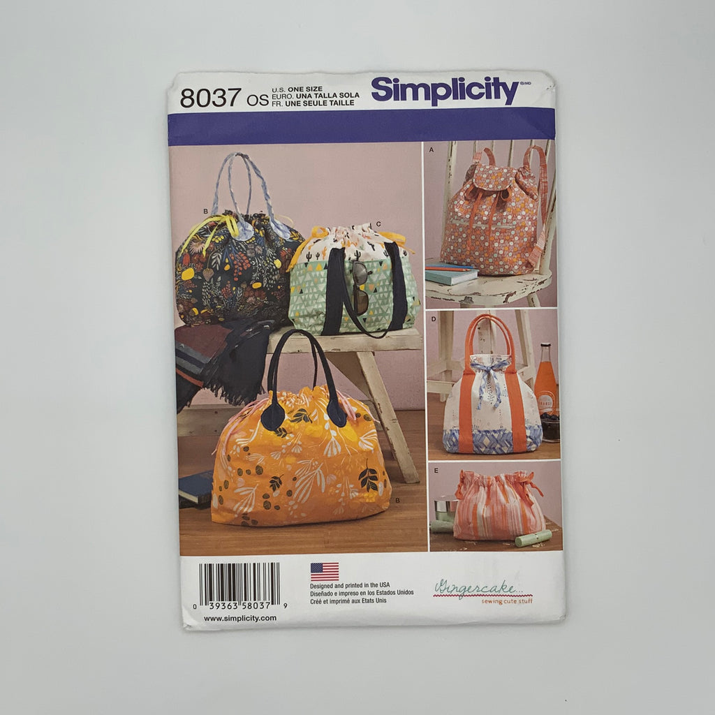 Simplicity 8037 (2015) Backpack and Totes with Style Variations - Uncut Sewing Pattern