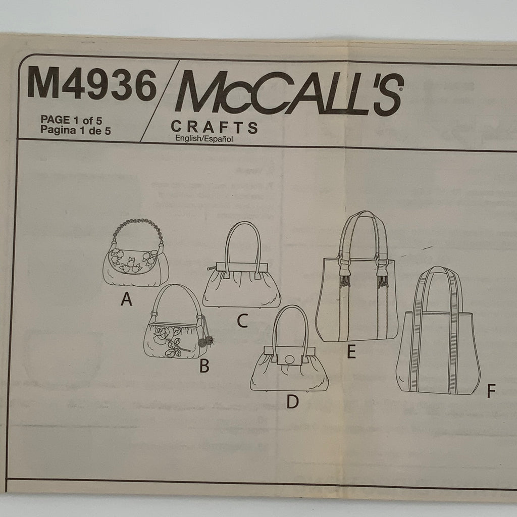 McCall's 4936 (2005) Handbags with Style Variations - Uncut Sewing Pattern