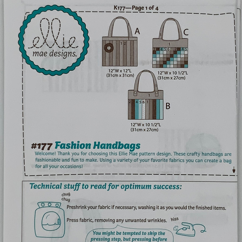 Ellie Mae K602 (2014) Handbags with Style Variations - Uncut Sewing Pattern