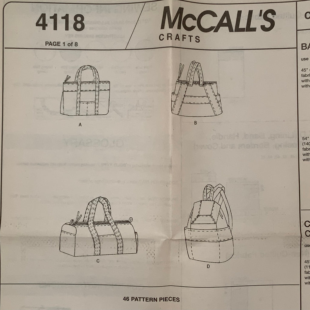 McCall's 4118 (2003) Handbags with Style Variations - Uncut Sewing Pattern