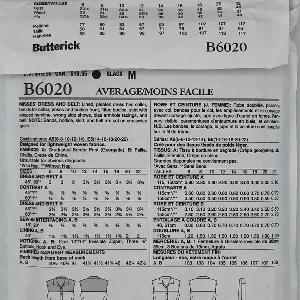 Butterick 6020 (2014) Dress - Uncut Sewing Pattern
