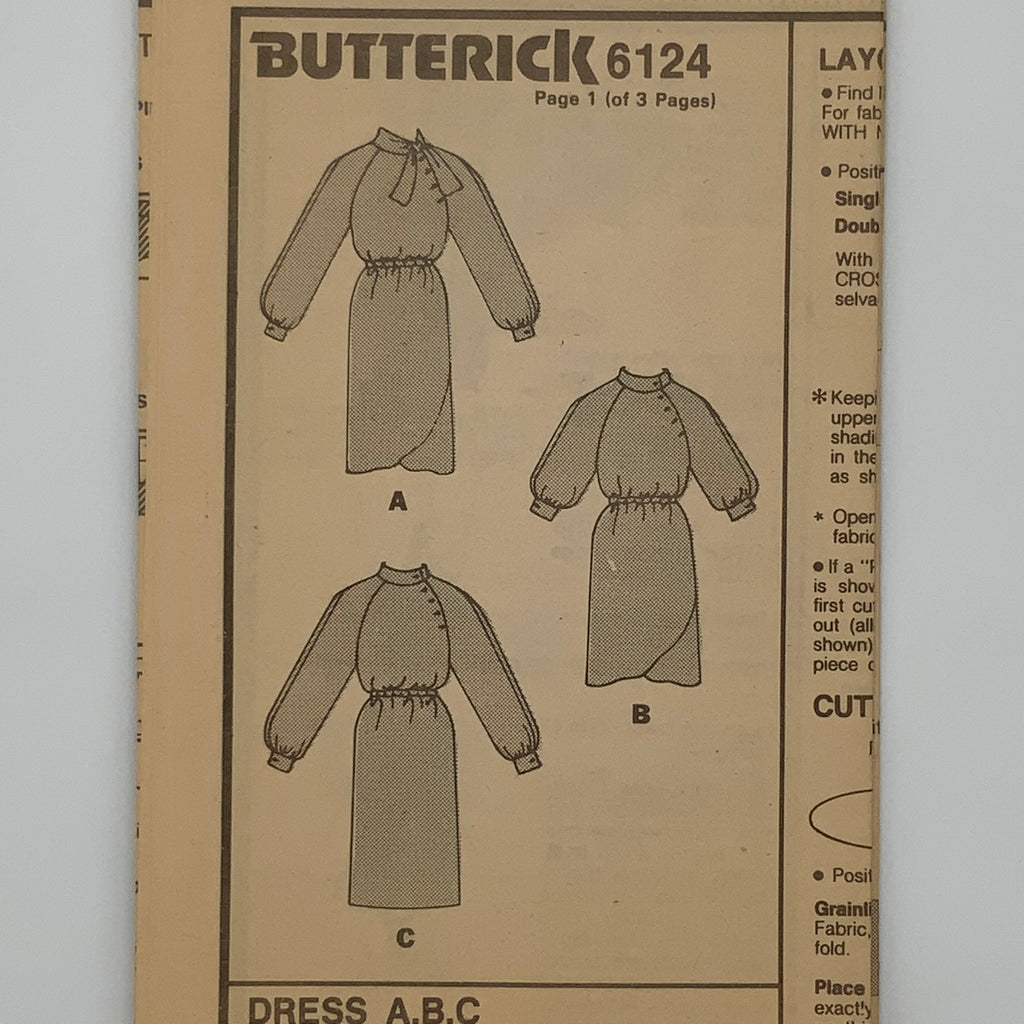 Butterick 6124 Dress with Sleeve and Style Variations - Vintage Uncut Sewing Pattern