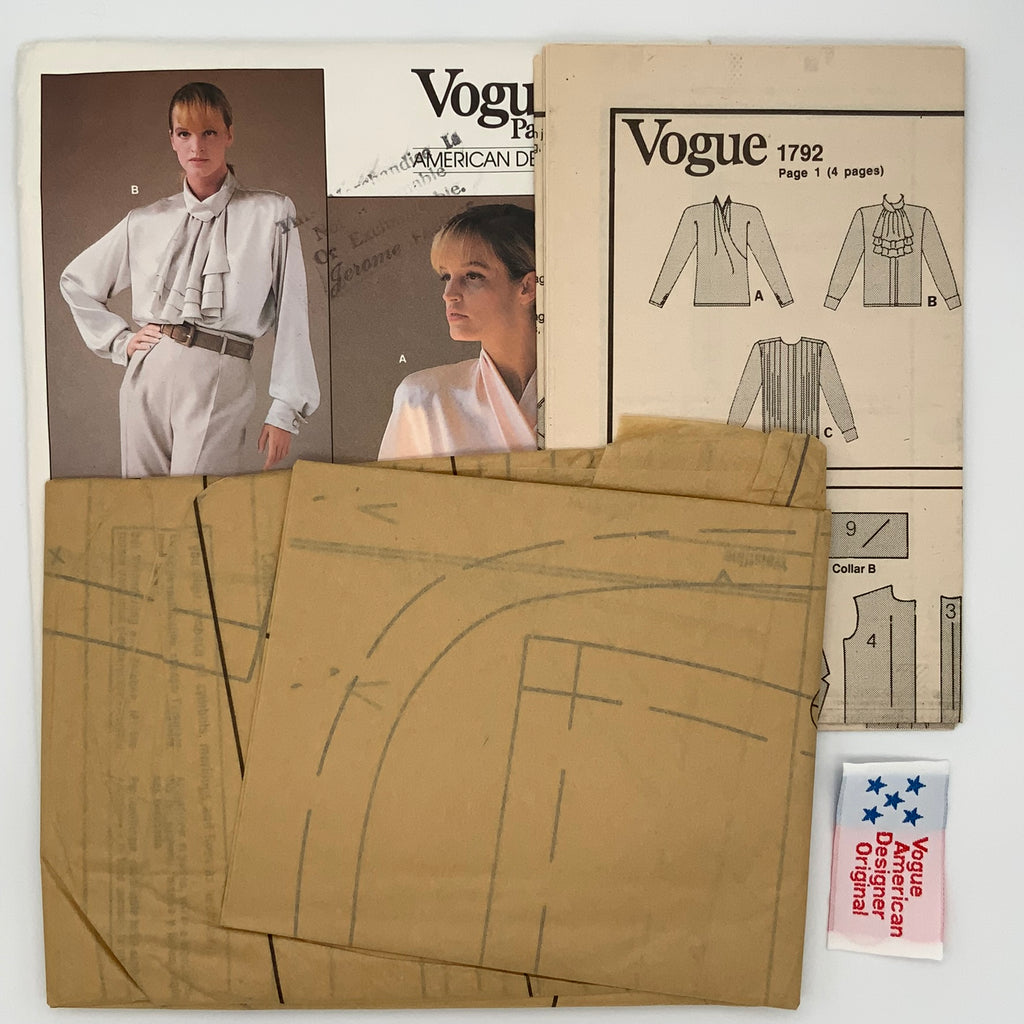 Vogue 1792 (1986) Blouse with Style Variations - Vintage Uncut Sewing Pattern