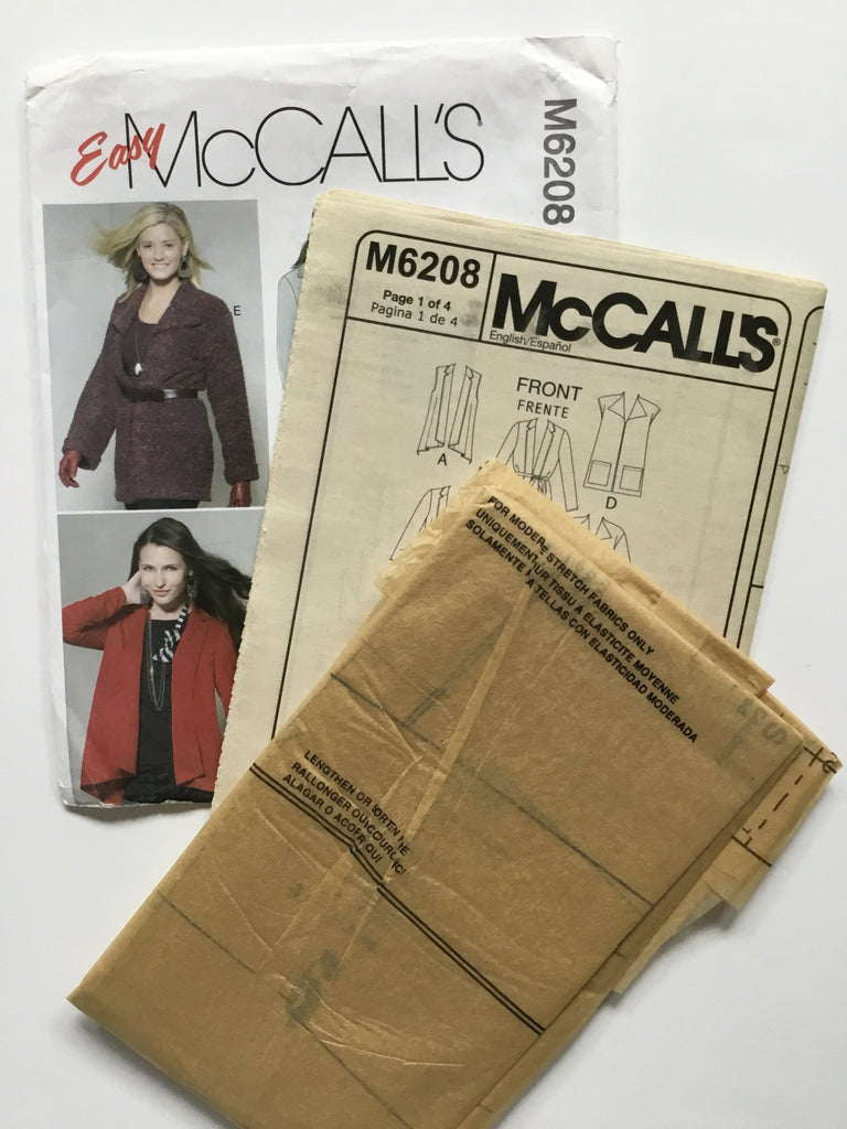 McCall's 6208 (2010) Cardigan with Sleeve and Collar Variations - Uncut Sewing Pattern