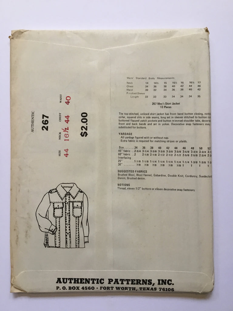 Authentic Patterns 267 Western Shirt Jacket - Vintage Uncut Sewing Pattern
