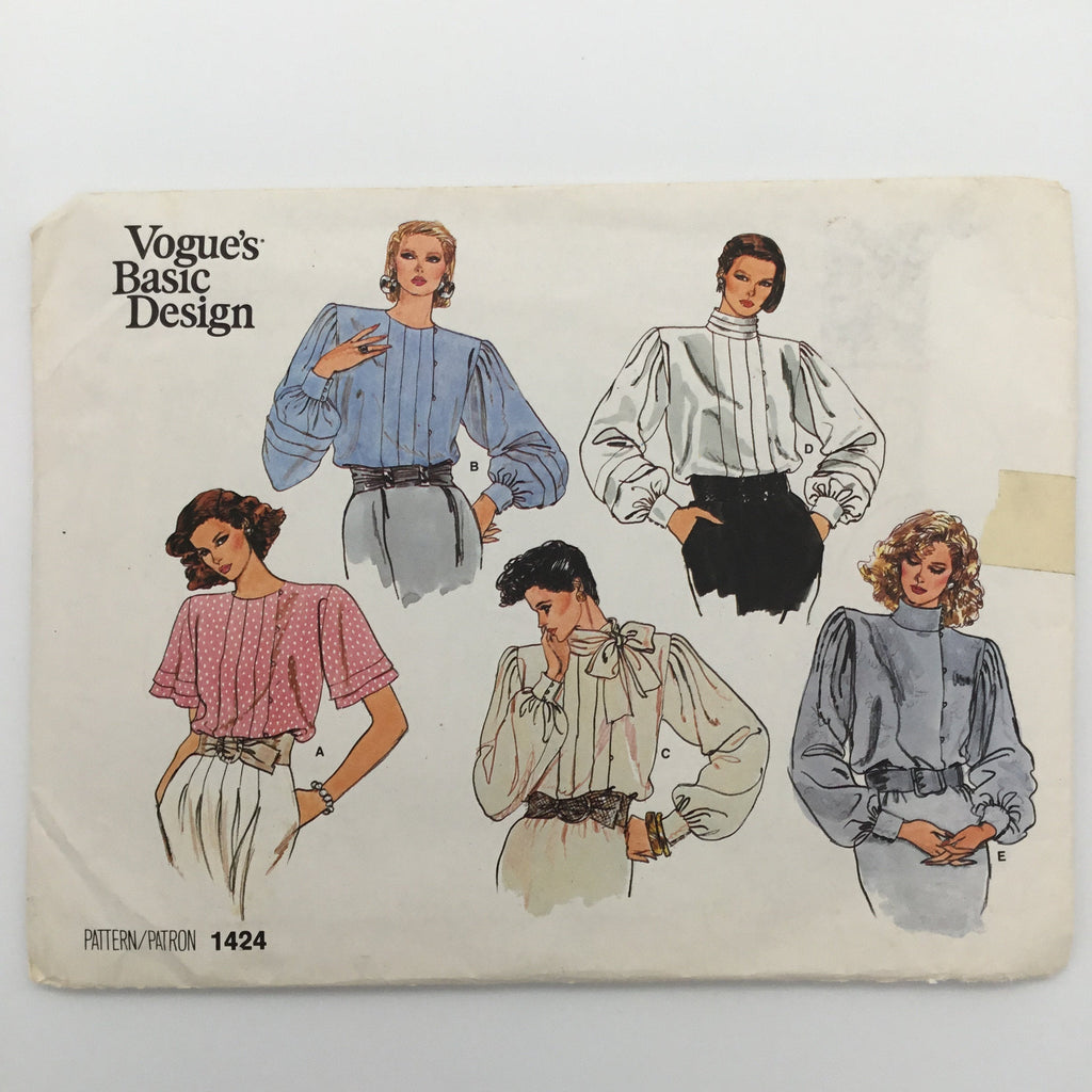 Vogue 1424 Blouse with Neckline and Sleeve Variations - Vintage Uncut Sewing Pattern