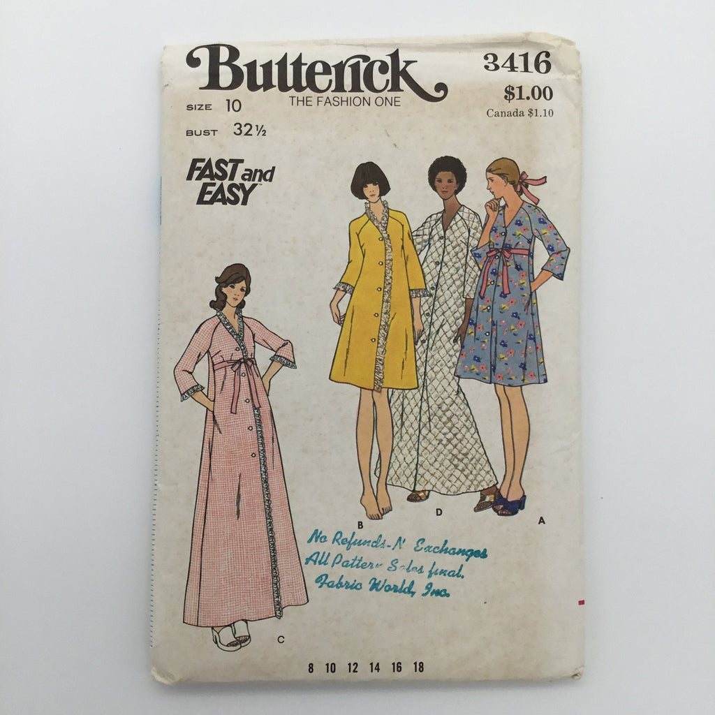 Butterick 3416 Robe with Length Variations - Vintage Uncut Sewing Pattern