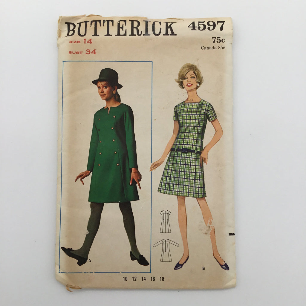 Butterick 4597 (1967) Dress with Sleeve Variations - Vintage Uncut Sewing Pattern