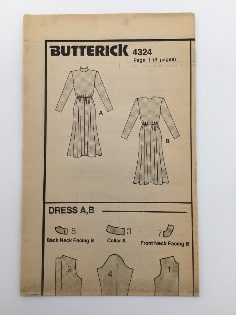Butterick 4324 (1986) Dress with Neckline Variations - Vintage Uncut Sewing Pattern