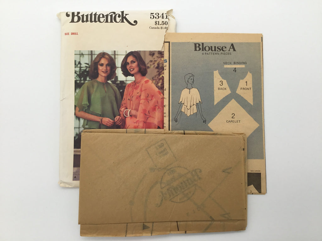 Butterick 5341 Blouse with Attached Capelet - Vintage Uncut Sewing Pattern