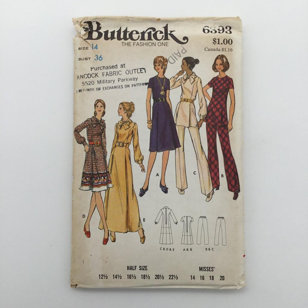 Butterick 6393 Dress, Tunic, and Pants - Vintage Uncut Sewing Pattern
