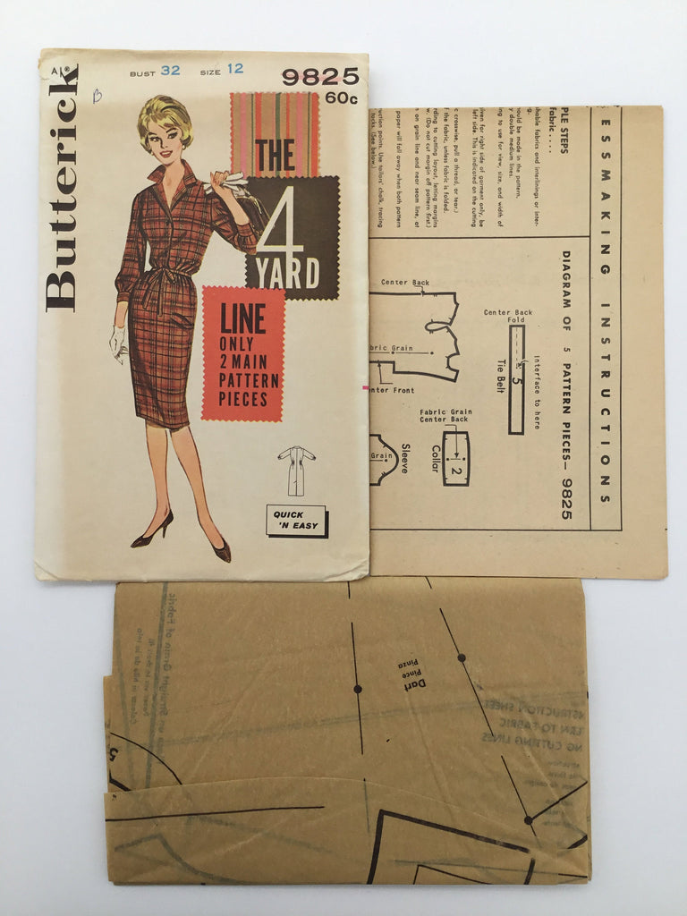 Butterick 9825 Four Yard Sheath Shirtdress - Vintage Uncut Sewing Pattern