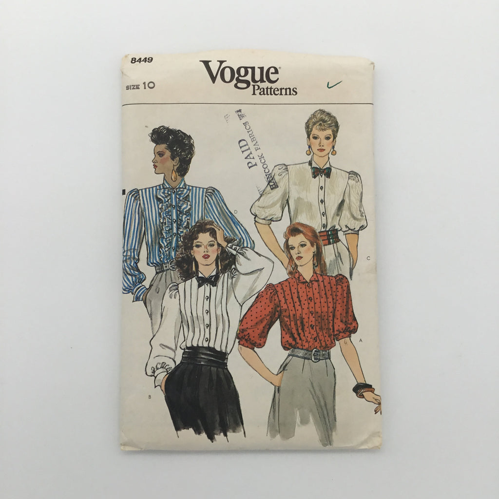 Vogue 8449 Blouse with Sleeve Variations, Bow Tie, and Cummerbund - Vintage Uncut Sewing Pattern