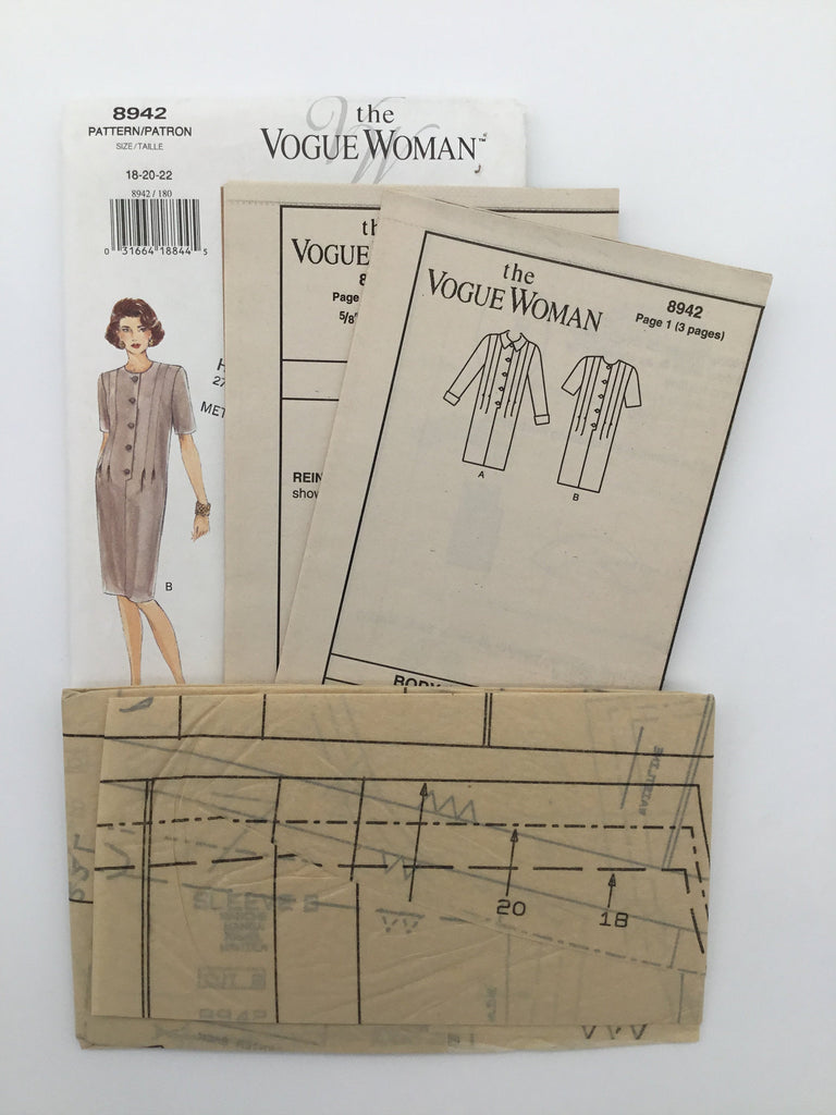 Vogue 8942 (1994) Dress with Collar and Sleeve Variations - Vintage Uncut Sewing Pattern