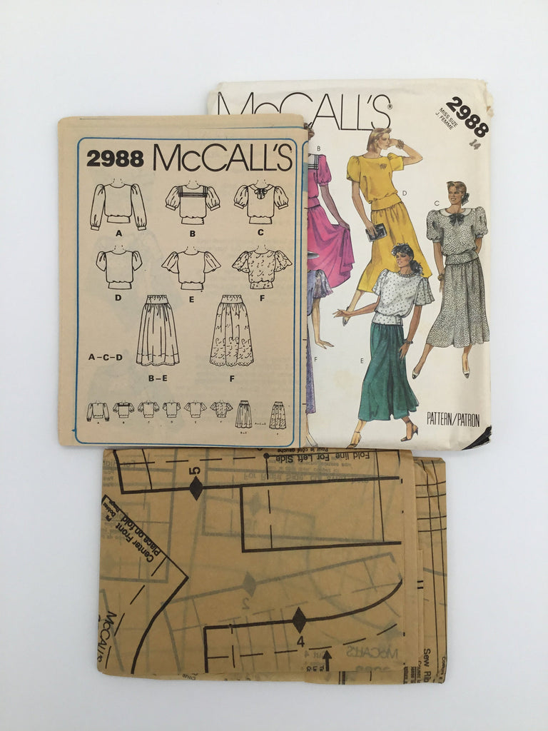 McCall's 2988 (1987) Skirt and Top with Sleeve Variations - Vintage Uncut Sewing Pattern