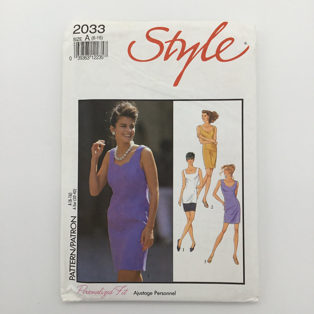 Style 2033 (1991) Dress with Neckline Variations - Vintage Uncut Sewing Pattern