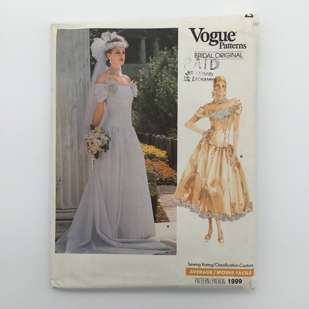 Vogue 1999 (1988) Gown and Petticoat with Length Variations - Vintage Uncut Sewing Pattern