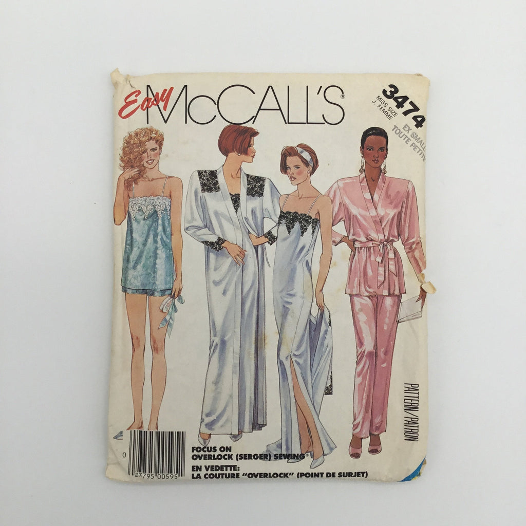McCall's 3474 (1987) Robe, Nightgown, Camisole, Pants, and Shorts - Vintage Uncut Sewing Pattern