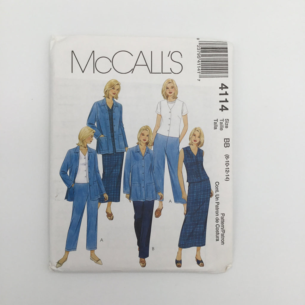 McCall's 4114 (2003) Unlined Jacket, Lined Vest, Pants in Two Lengths, and Skirt - Uncut Sewing Pattern