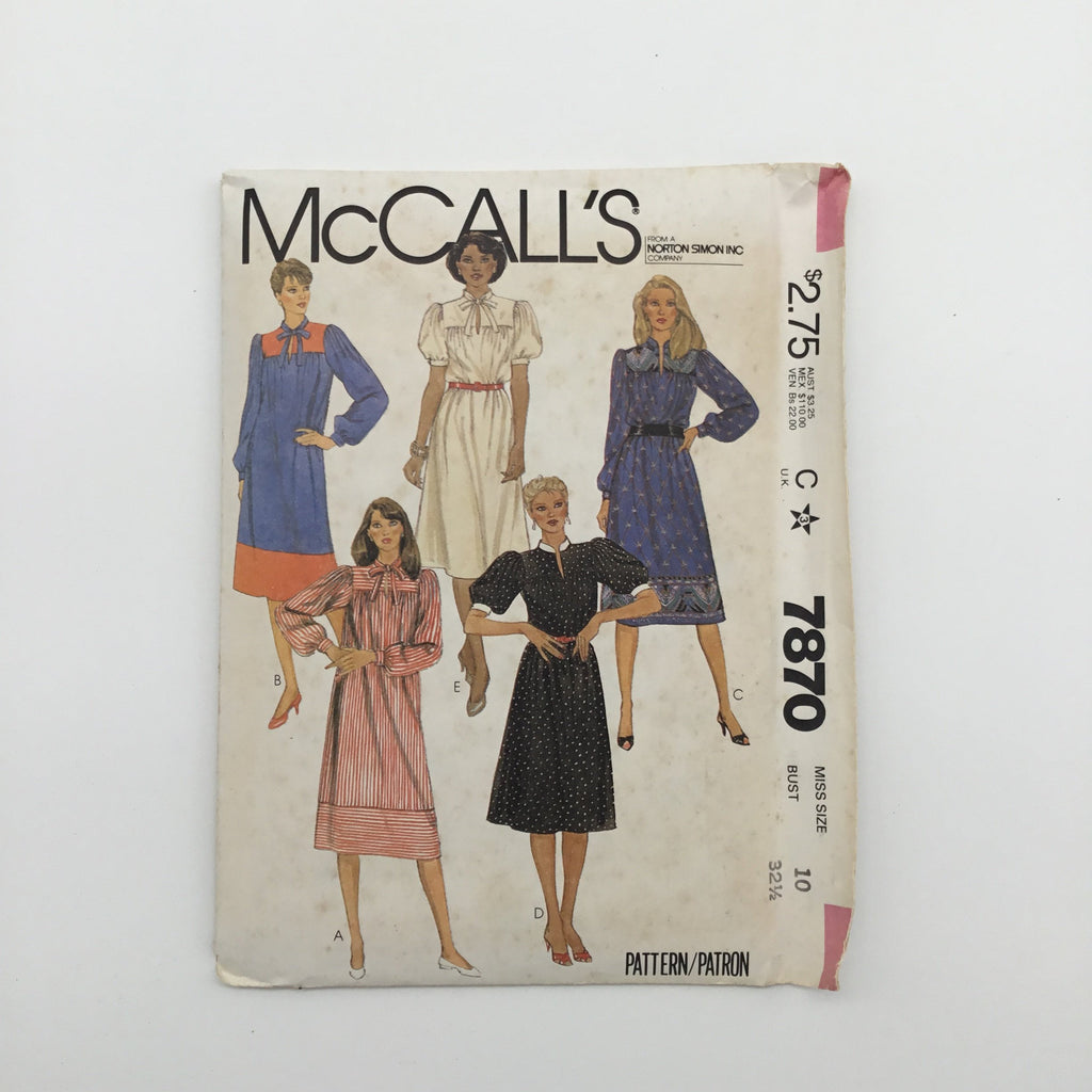 McCall's 7870 (1982) Dress with Sleeve Variations - Vintage Uncut Sewing Pattern