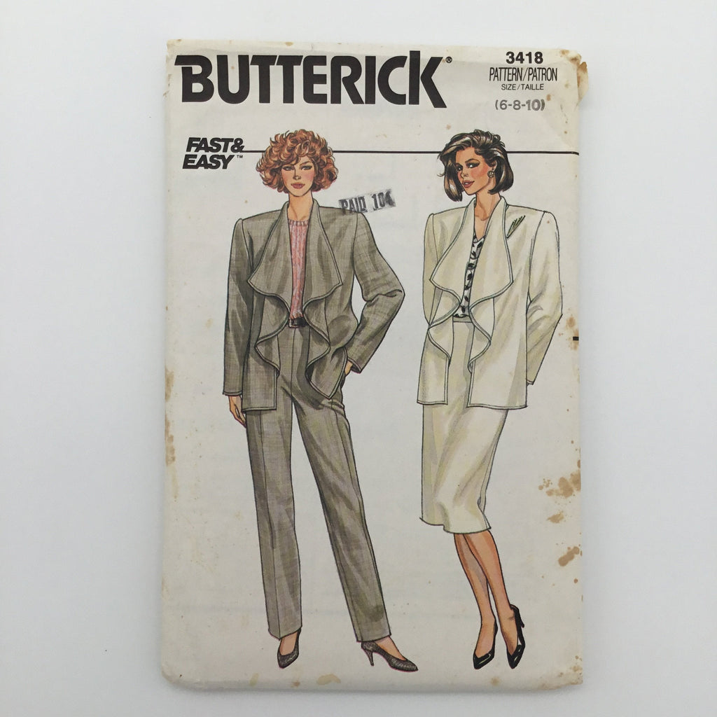 Butterick 3418 (1985) Jacket, Skirt, and Pants - Vintage Uncut Sewing Pattern